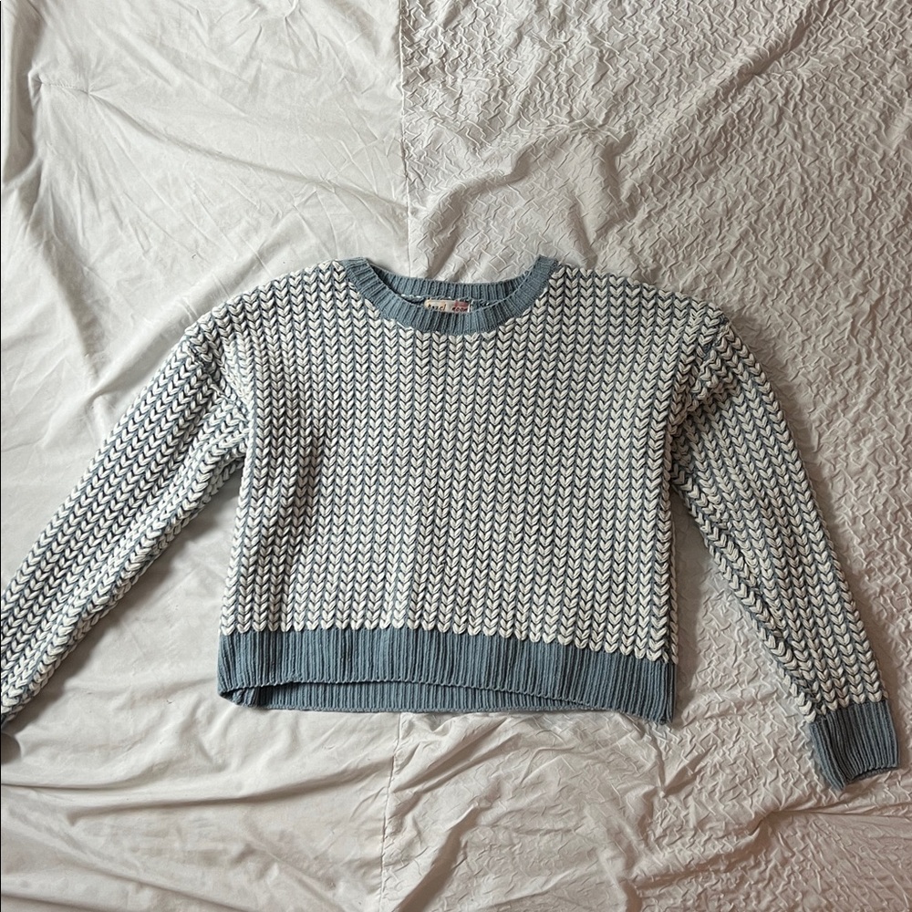 Chic Blue and White Knit Sweater